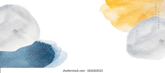 Abstract background with Japanese wave pattern vector .Watercolor texture banner with in Asian style.