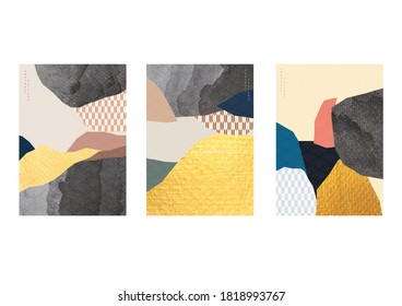 Abstract background with Japanese wave pattern vector. Geometric template with gold foil texture. Chinese graphics in adventure concept.