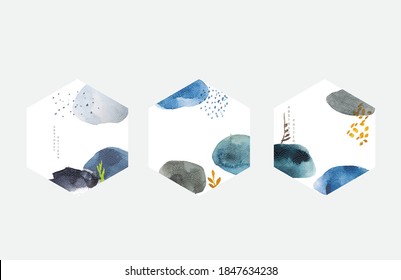 Abstract background with Japanese wave pattern vector. Watercolor painting brush texture decoration in Asian logo design. Stone and rock hand painted elements contemporary art.