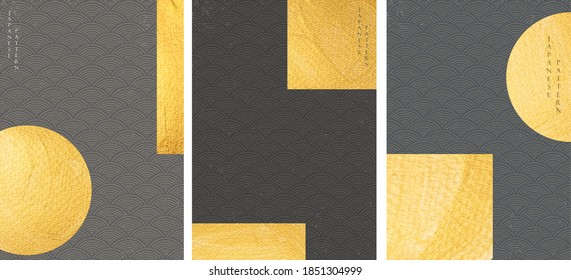 Abstract background in Japanese wave pattern vector. Geometric element with gold texture in oriental style.