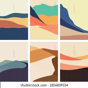 Abstract background with Japanese wave pattern vector. Art landscape with mountain forest template. Geometric elements. 