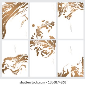 Abstract background with Japanese wave pattern vector. Art acrylic with curve template template. Gold ink elements in oriental style. 