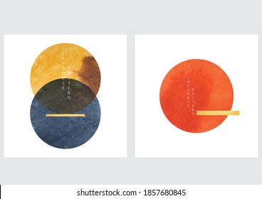 Abstract background with Japanese wave pattern. Circle shape template with geometric pattern. Brush stroke texture in vintage style. 