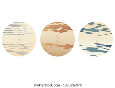 Abstract background with Japanese wave pattern vector. Water surface element template illustration in vintage style.