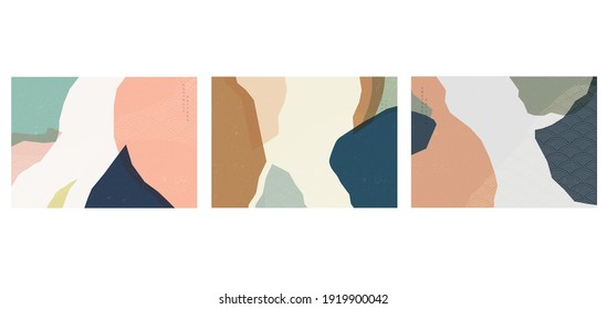 Abstract background with Japanese wave pattern vector. Art landscape banner illustration in vintage style.