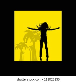 abstract background jump girl silhouette - vector illustration