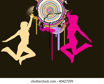 abstract background with jumping girls