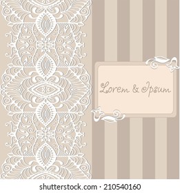 Abstract background, lace frame border pattern, wedding invitation card design, floral and geometric ornament, hand drawn artwork, vector illustration