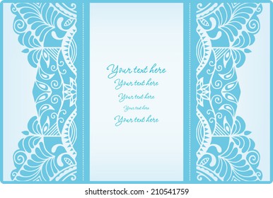 Abstract background, lace frame border pattern, wedding invitation card design, floral and geometric ornament, hand drawn artwork, vector illustration