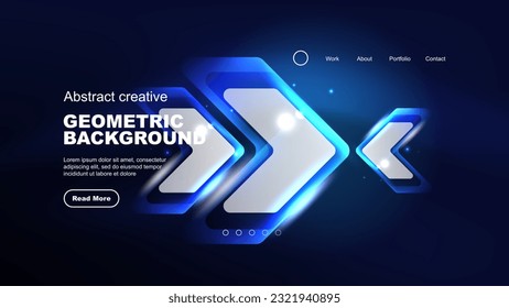 Abstract background landing page, geometric shape illuminated with glowing neon light on dark background. Futuristic city lights concept