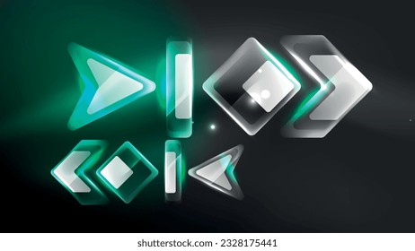 Abstract background landing page, geometric shape illuminated with glowing neon light on dark background. Futuristic city lights concept