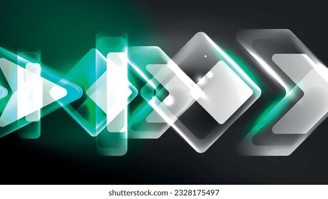 Abstract background landing page, geometric shape illuminated with glowing neon light on dark background. Futuristic city lights concept