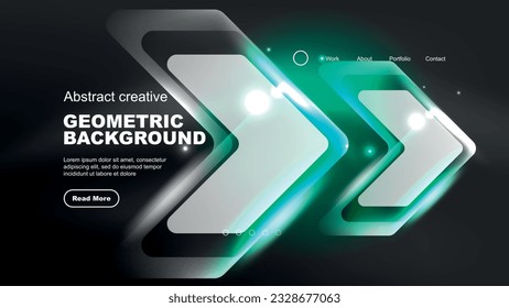 Página de aterrizaje de fondo abstracta, forma geométrica iluminada con luz de neón brillante sobre fondo oscuro. Concepto de luces de ciudad futurista