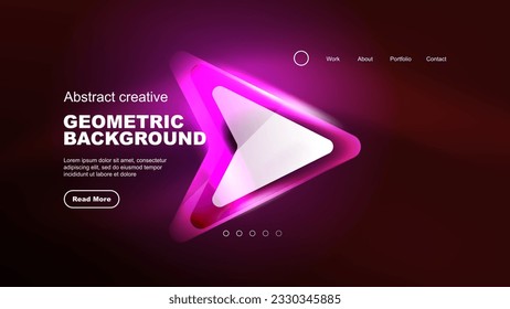 Abstract background landing page, geometric shape illuminated with glowing neon light on dark background. Futuristic city lights concept