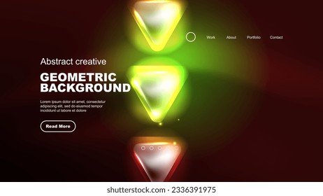 Abstract background landing page, geometric shape illuminated with glowing neon light on dark background. Futuristic city lights concept