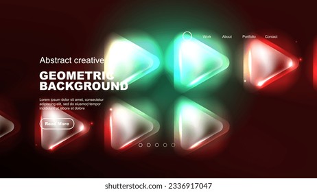 Abstract background landing page, geometric shape illuminated with glowing neon light on dark background. Futuristic city lights concept