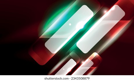 Abstract background landing page, geometric shape illuminated with glowing neon light on dark background. Futuristic city lights concept