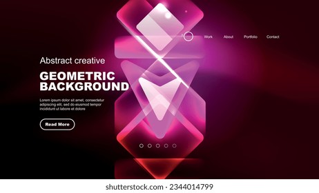 Abstract background landing page, geometric shape illuminated with glowing neon light on dark background. Futuristic city lights concept