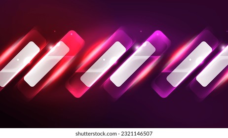 Abstract background landing page, glass geometric shapes with glowing neon light reflections, energy effect concept on glossy forms