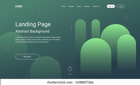 Abstract background for landing page. Green header for the web site. 3d bubble shapes flying above surface.
