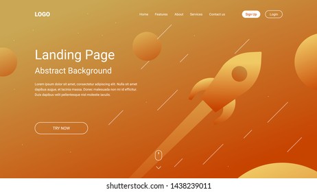 Abstract background for landing page. Orange header for the web site. 3d bubble shapes flying above surface.