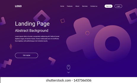 Abstract background for landing page. Purple header for the web site. 3d bubble shapes flying above surface.