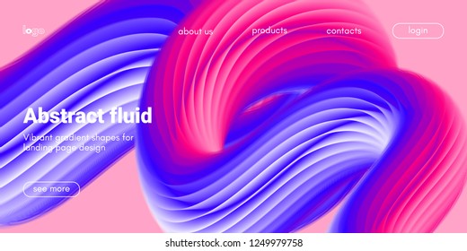 Abstract Background, Landing Page Template. Colorful Fluid Shape with Movement. Abstract Wave Poster, Futuristic Banner. 3d Liquid Background or Wallpaper. Vector Gradient Abstract Brochure Design.