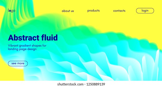 Abstract Background, Landing Page Template. Colorful Fluid Shape with Movement. Abstract Wave Poster, Futuristic Banner. 3d Liquid Background or Wallpaper. Vector Gradient Abstract Brochure Design.