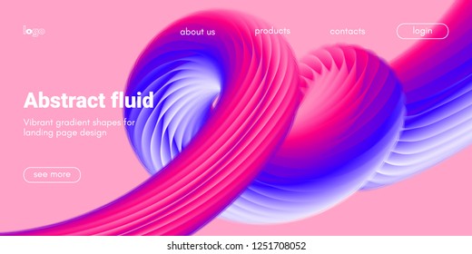 Abstract Background, Landing Page Template. Colorful Fluid Shape with Movement. Abstract Wave Poster, Futuristic Banner. 3d Liquid Background or Wallpaper. Vector Gradient Abstract Brochure Design.