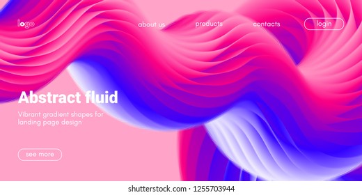 Abstract Background, Landing Page Template. Colorful Fluid Shape with Movement. Abstract Wave Poster, Futuristic Banner. 3d Liquid Background or Wallpaper. Vector Gradient Abstract Brochure Design.