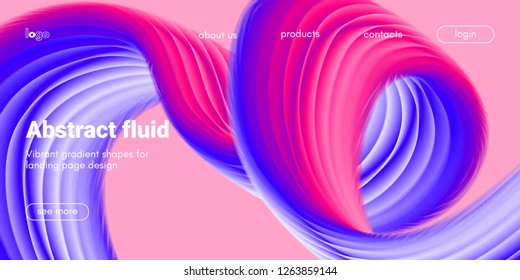 Abstract Background, Landing Page Template. Colorful Fluid Shape with Movement. Abstract Wave Poster, Futuristic Banner. 3d Liquid Background or Wallpaper. Vector Gradient Abstract Brochure Design.