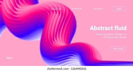 Abstract Background, Landing Page Template. Colorful Fluid Shape with Movement. Abstract Wave Poster, Futuristic Banner. 3d Liquid Background or Wallpaper. Vector Gradient Abstract Brochure Design.