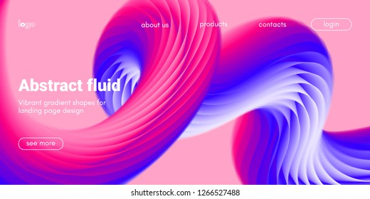 Abstract Background, Landing Page Template. Colorful Fluid Shape with Movement. Abstract Wave Poster, Futuristic Banner. 3d Liquid Background or Wallpaper. Vector Gradient Abstract Brochure Design.