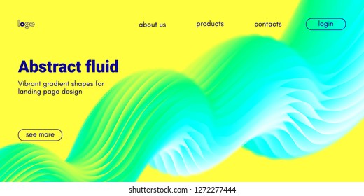 Abstract Background, Landing Page Template. Colorful Fluid Shape with Movement. Abstract Wave Poster, Futuristic Banner. 3d Liquid Background or Wallpaper. Vector Gradient Abstract Brochure Design.