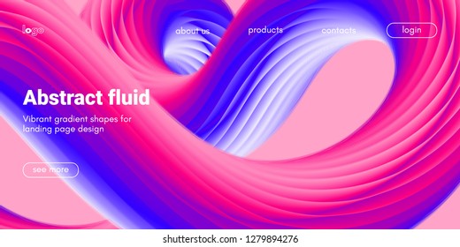 Abstract Background, Landing Page Template. Colorful Fluid Shape with Movement. Abstract Wave Poster, Futuristic Banner. 3d Liquid Background or Wallpaper. Vector Gradient Abstract Brochure Design.