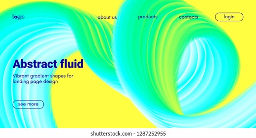 Abstract Background, Landing Page Template. Colorful Fluid Shape with Movement. Abstract Wave Poster, Futuristic Banner. 3d Liquid Background or Wallpaper. Vector Gradient Abstract Brochure Design.
