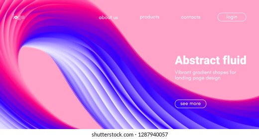 Abstract Background, Landing Page Template. Colorful Fluid Shape with Movement. Abstract Wave Poster, Futuristic Banner. 3d Liquid Background or Wallpaper. Vector Gradient Abstract Brochure Design.