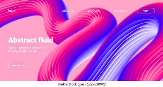 Abstract Background, Landing Page Template. Colorful Fluid Shape with Movement. Abstract Wave Poster, Futuristic Banner. 3d Liquid Background or Wallpaper. Vector Gradient Abstract Brochure Design.