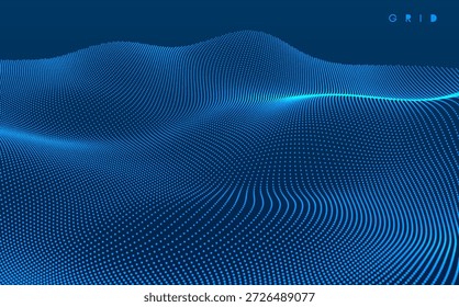 Abstract background. Landscape. Terrain. Cyberspace grid. Light effect. Network design with particles. Vector illustration for banner, flyer, cover, poster or brochure.