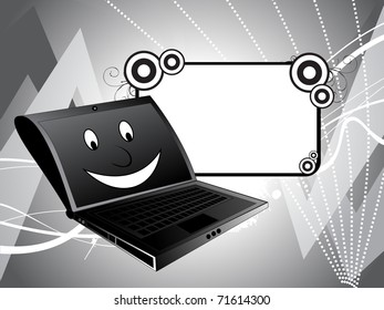 abstract background with laptop and banner, illustration