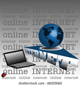 Abstract background with laptop connected to the internet