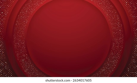 Fundo abstrato com um grande círculo vermelho e ouro brilho. Os círculos concêntricos criam um efeito de profundidade. Perfeito para apresentações ou projetos festivos