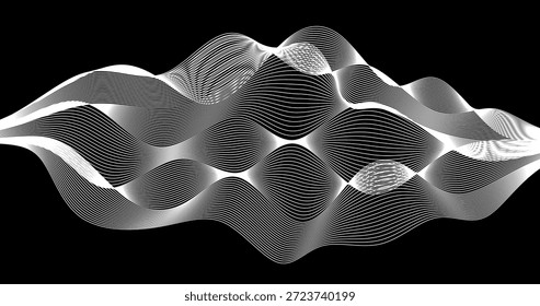 Fundo abstrato com ondas de rede Geografia Conceito em preto e branco Design
