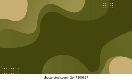 Abstract background with layered, organic shapes in various shades of olive green, accented with subtle dot patterns. A modern and calm design with depth