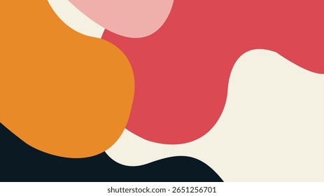 Fundo abstrato com formas orgânicas em camadas em uma paleta equilibrada de vermelho, preto e bege. Um design sofisticado e moderno com uma composição simples e harmoniosa.