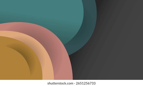 Fundo abstrato com círculos em camadas em tons de terra em um fundo escuro. Um design moderno e sofisticado com um efeito 3D e sombras sutis.