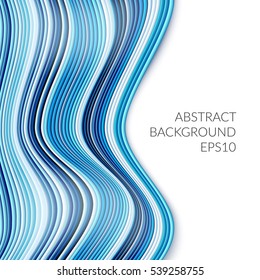 Abstract background with a layered structure. White empty space. Shades of blue and purple. Volumetric pattern.