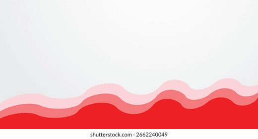 Abstract background with layered wave pattern in shades of red and white
