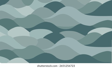Fondo Abstractas de colinas onduladas en capas en una paleta verde y verde azulado apagado. Un diseño tranquilo y sereno con una estética recortada de papel que se asemeja a las olas del mar o las dunas.