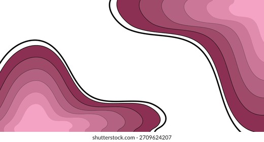 Un fondo abstracto con capas, Formas onduladas en tonos de rosa y magenta. Las formas orgánicas, delineadas en negro, se colocan sobre un fondo blanco limpio, creando un diseño moderno.